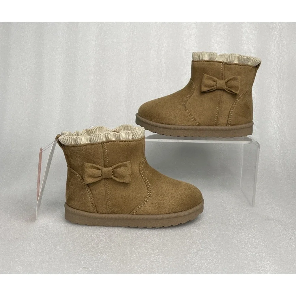 Wonder Nation Faux Suede Fur Brown Bow Shearling Boots Toddler Girls‎ Size 6 NEW
